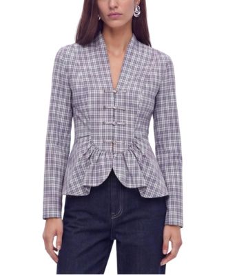 Women's Checked Peplum V-Neck Blouse