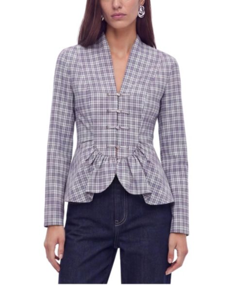 Женская блузка NOCTURNE Checked Peplum V-Neck, цвет: Тёмно-синий