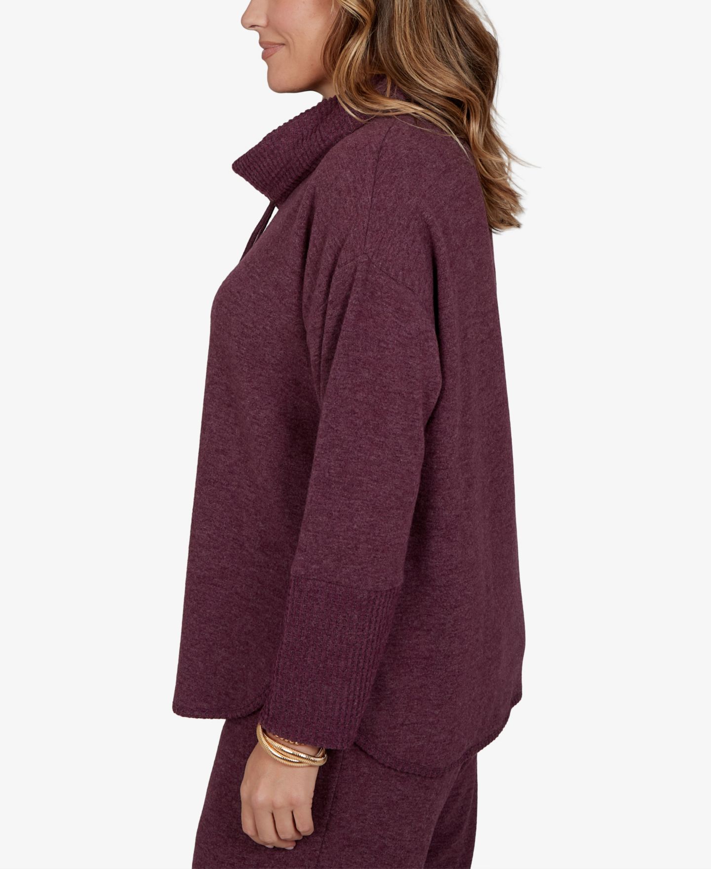 Женский топ Ruby Rd. Plus Size Cowl-Neck Long-Sleeve Oversized, цвет: Инжирный — фото 3