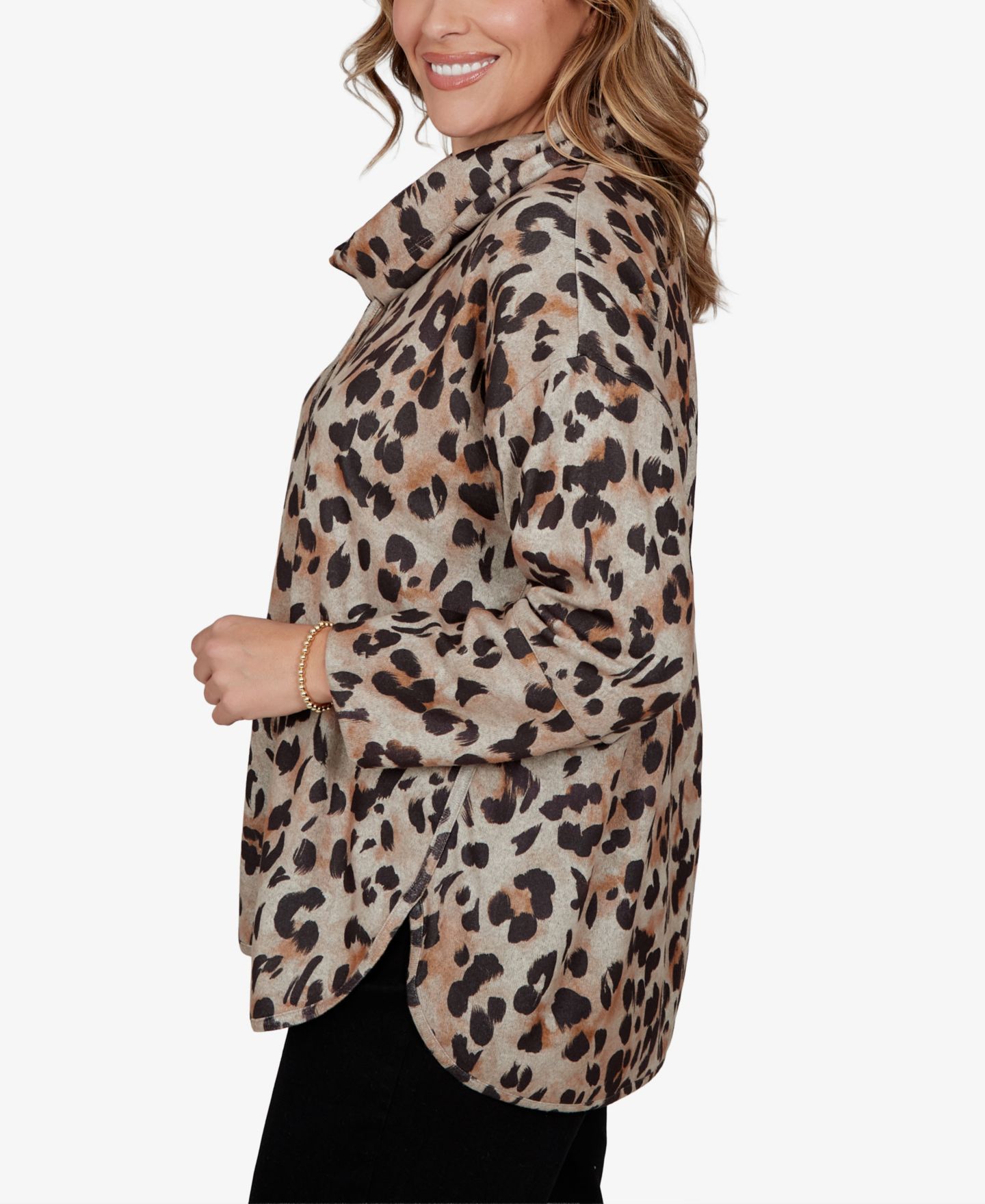 Женский топ Ruby Rd. Plus Size Premium Cozy Knit Long-Sleeve Leopard-Print Cowl-Neck, цвет: Овсяный разноцветный — фото 3