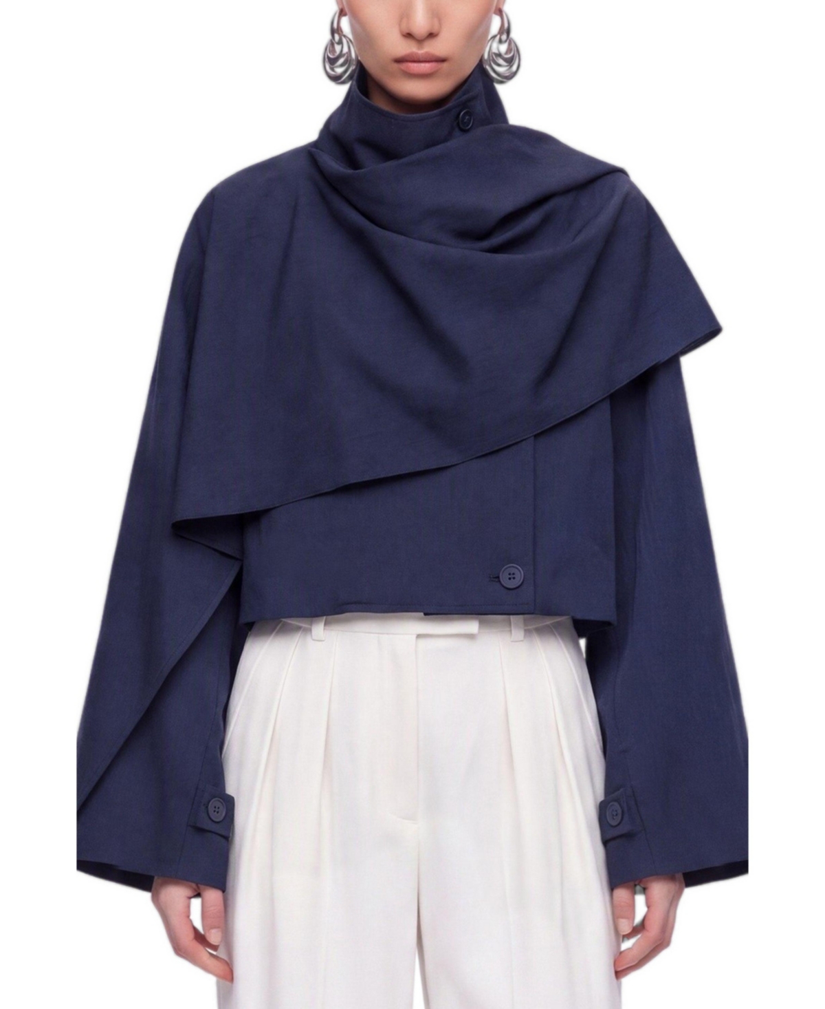 Nocturne Women's Shawl Detail Stand Collar Trench Coat