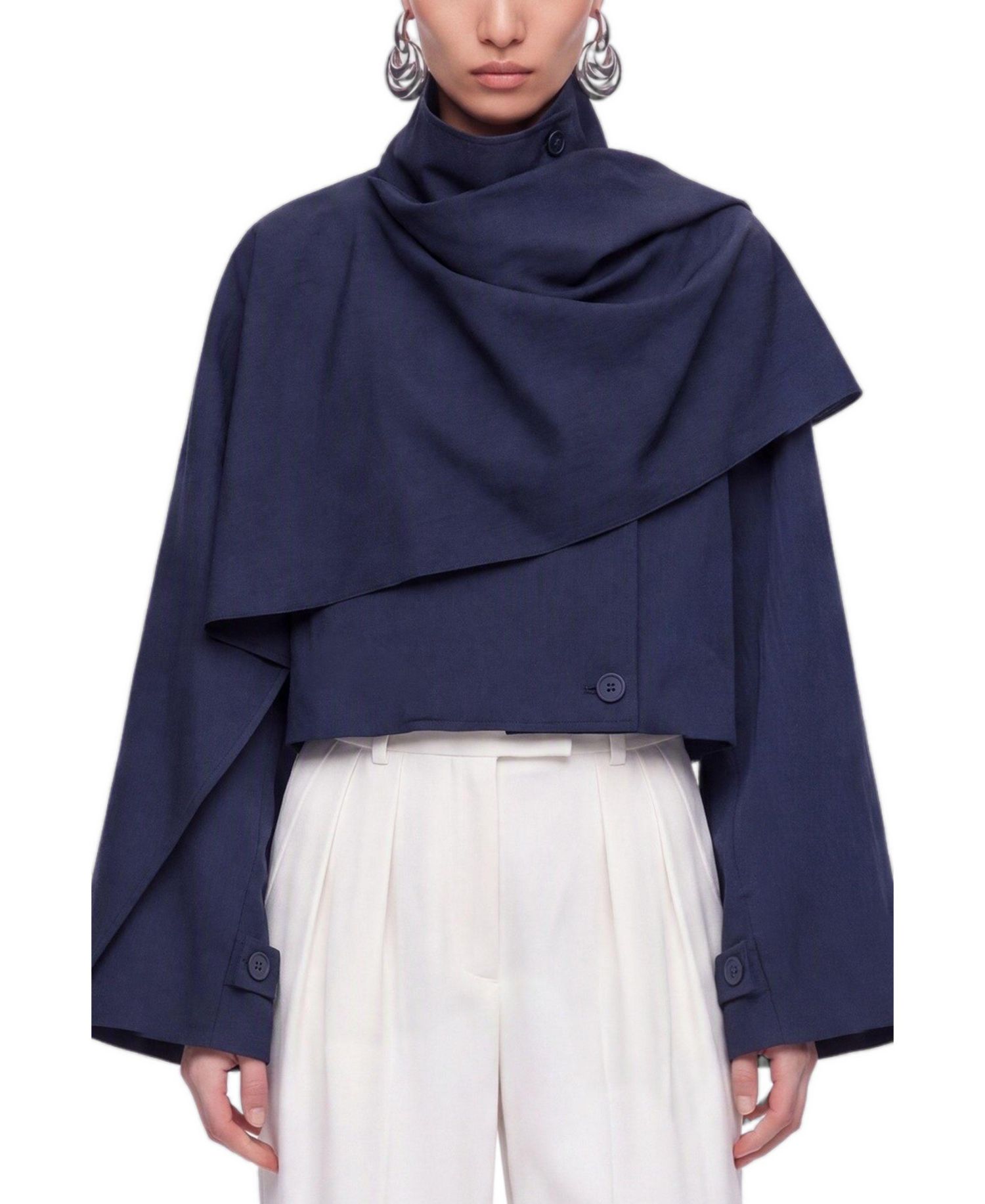 Women's Shawl Detail Stand Collar Trench Coat