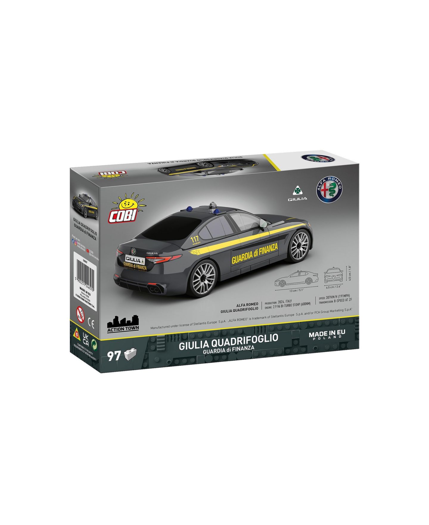 Детский конструктор COBI Alfa Romeo Giulia Quadrifoglio Guardia di Finanza 97-Piece Building Set, Ages 6+ — фото 2