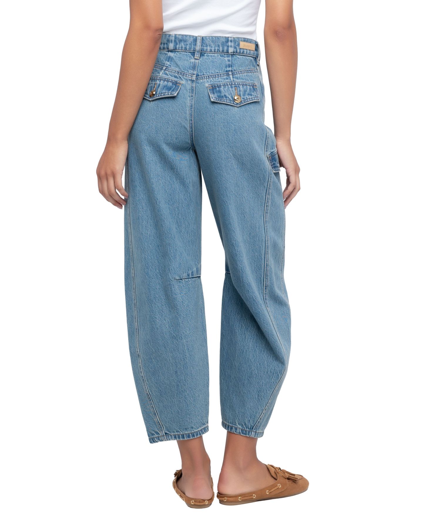 Женские джинсы Blank NYC Silent March High-Waisted Cargo Barrel-Leg, цвет: Средний индиго — фото 4