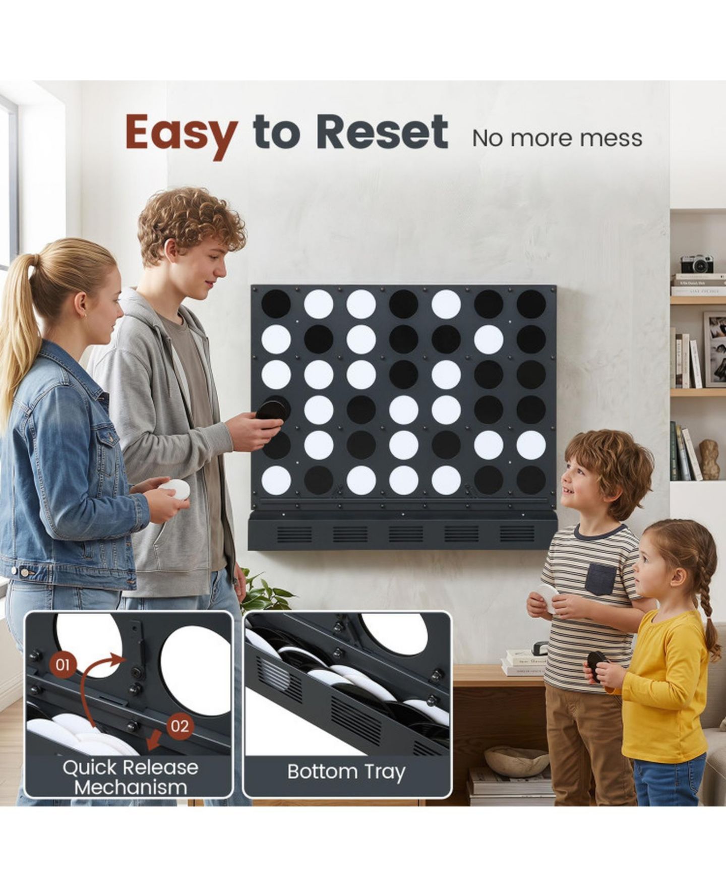 Настенная настольная игра Hongge Connect 4 для двух игроков, от 3 лет, цвет: Чёрный / Прозрачный — фото 5