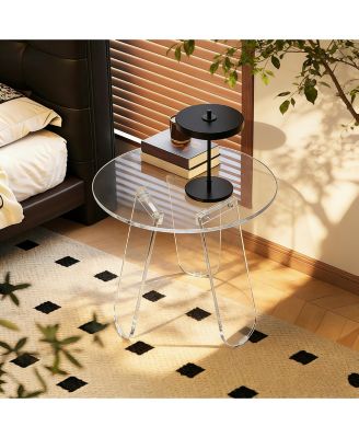 Clear Acrylic Coffee Table Modern Minimalist Transparent Center Table with Leaf-Shaped Base for Living Room and Small Spaces