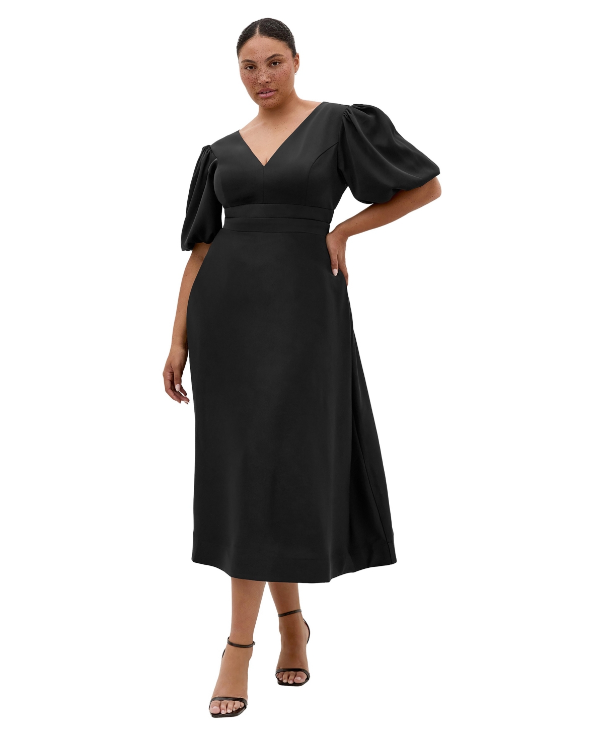 City Chic Plus Lula Puff Sleeve Midi Dress