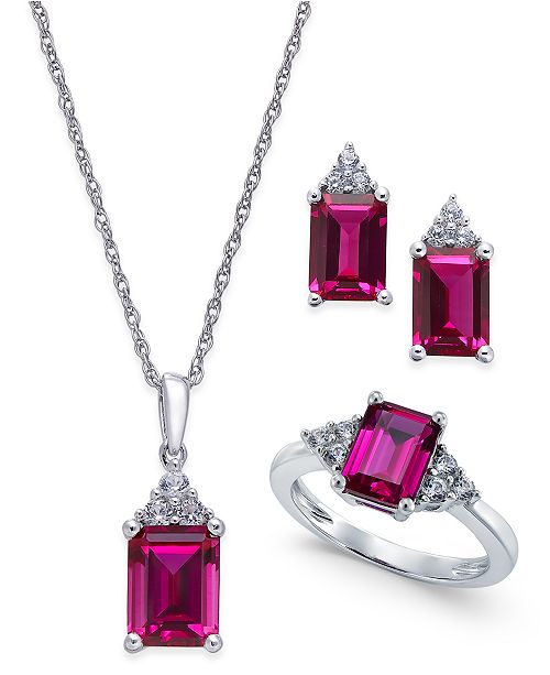 Macy S Lab Created Ruby 5 Ct T W And White Sapphire 3 8 Ct T W Jewelry Set In Sterling Silver Reviews Jewelry Watches Macy S