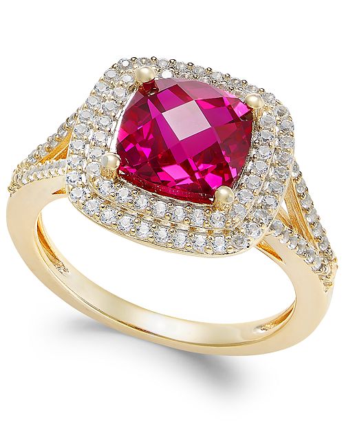Macy&#39;s Lab-Created Ruby (2-1/2 ct. t.w.) and White Sapphire (1/2 ct. t.w.) Ring in 14k Gold ...