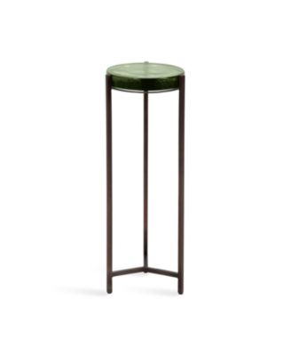 Aguilar Glass and Metal Drink Table Unique Chunky Glass Tabletop, Use as Mini Table for Small Spaces or Indoor Plant Stand