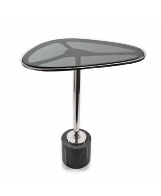 22" Smoky Aluminum Glass and Marble Pedestal End Table