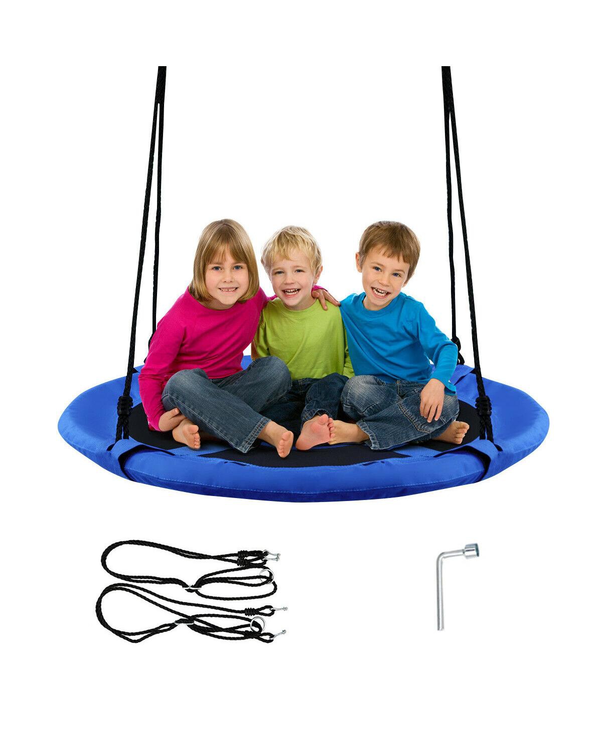 Costway 40 Inch 600D Oxford Fabric Adjustable Height Flying Saucer Tree Swing - Blue