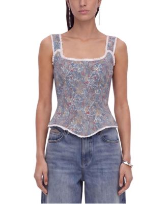Women's Square Neck Sleeveless Piped Bustier Top
