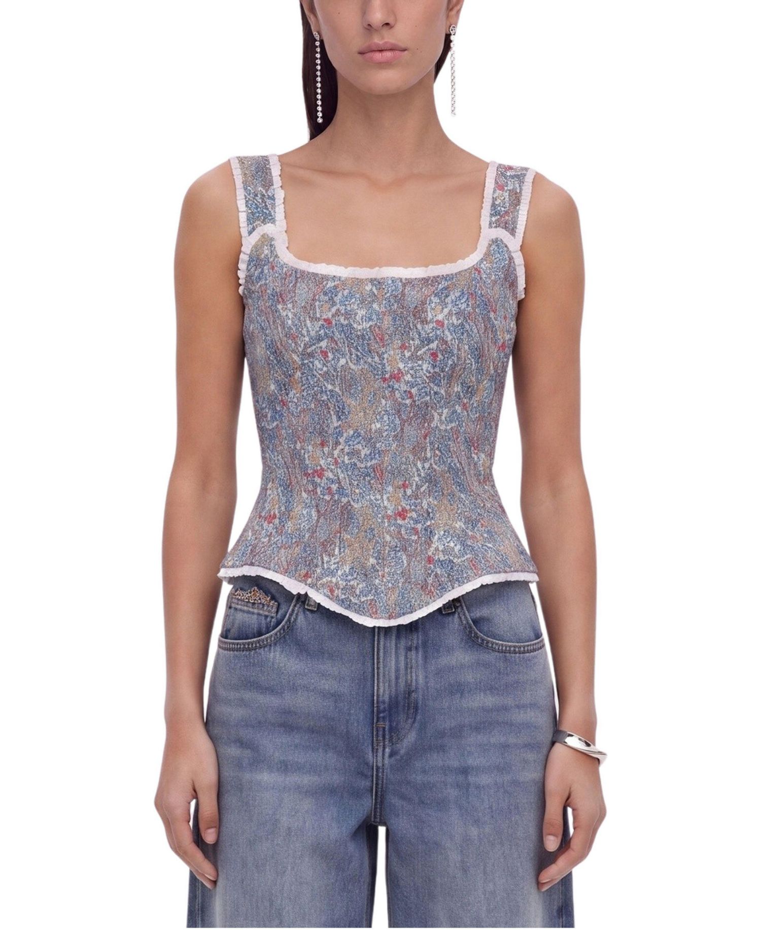 Women's Square Neck Sleeveless Piped Bustier Top