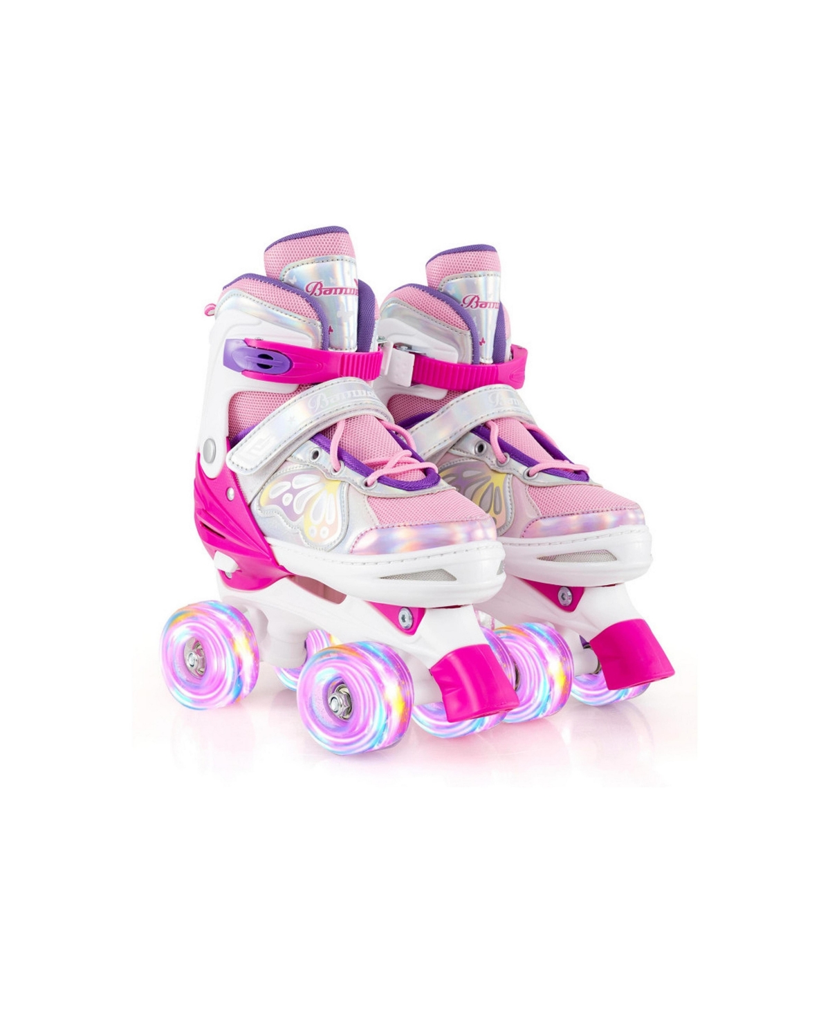 Hongge Adjustable Quad Roller Skates for Teens with Battery-Free Light-Up Wheels Ages 13 Plus - Pink