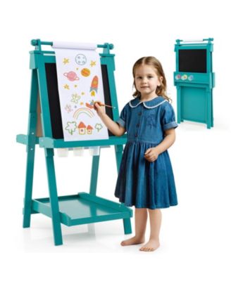 3-in-1 Double-sided Art Easel with Chalkboard and Magnetic Whiteboard, for Drawing, Painting and Creative Activities
