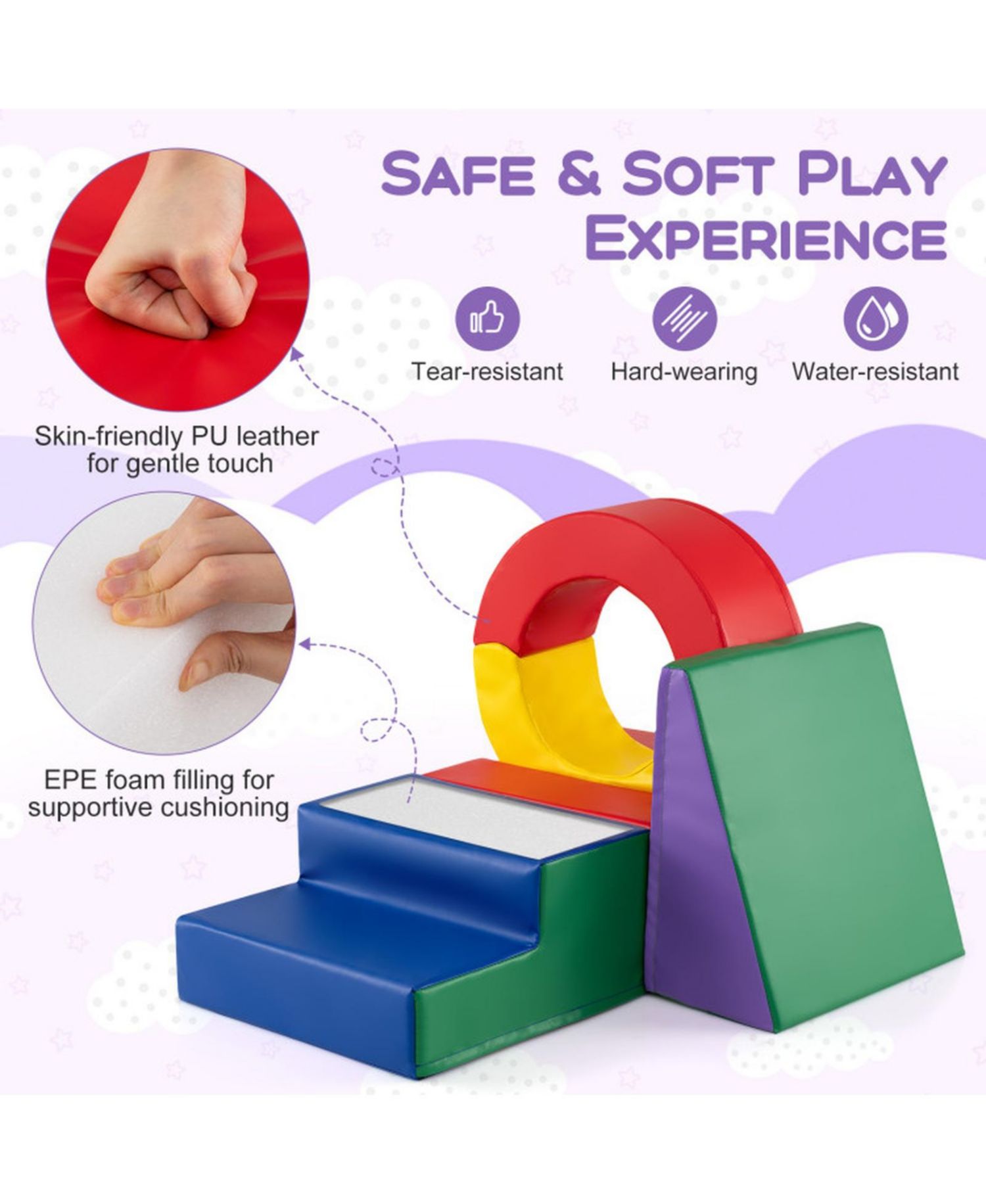 5-Piece Soft Foam Climbing Block Set with Stairs and Ring Tunnel Shapes Ages 1