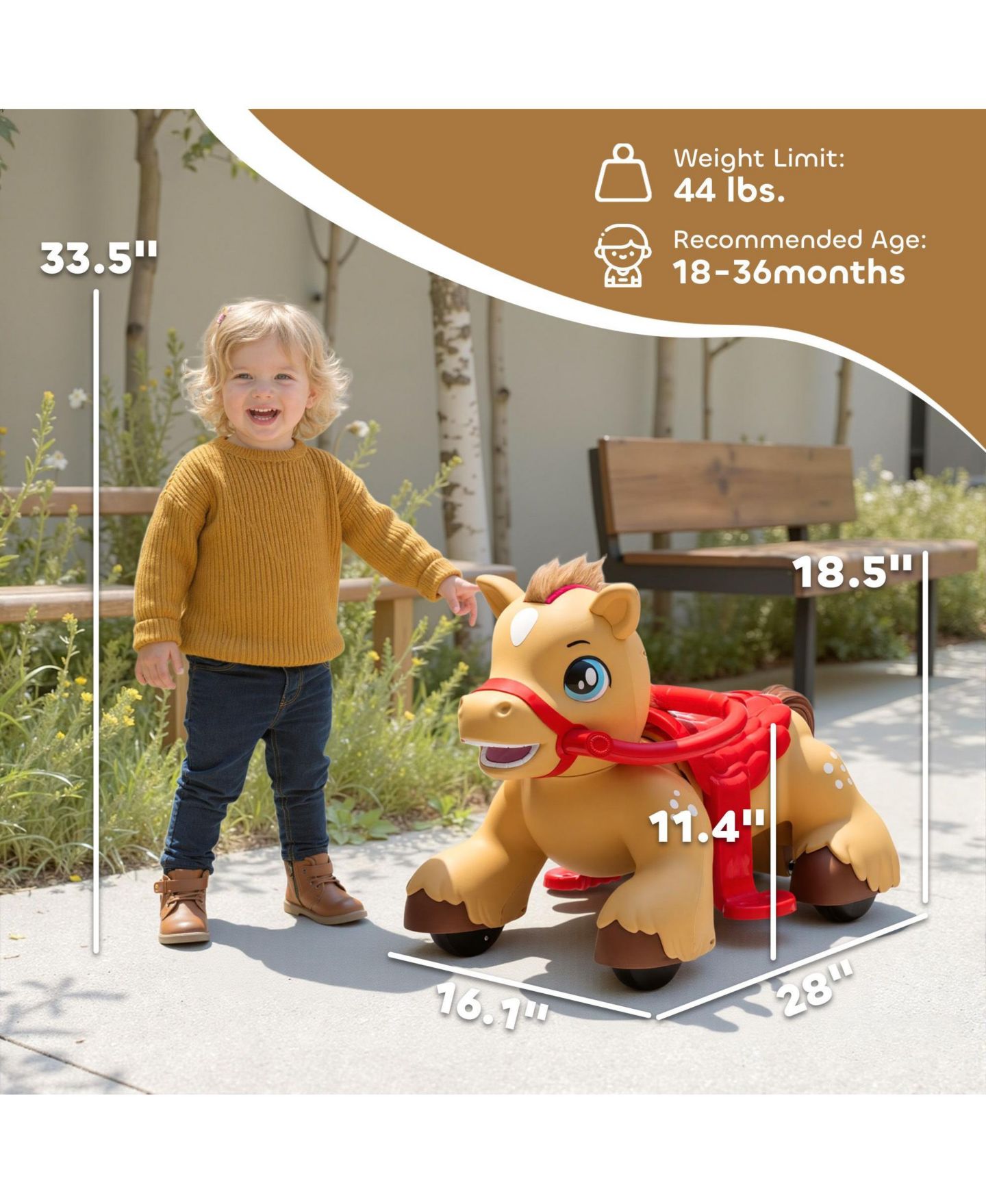 Детская игрушка SEVORLEY Battery-Powered 12V Rocking Ride-On Toy, Ages 1.5-3 Years, цвет: Золотой — фото 4