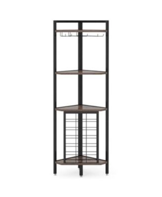 Corner Wine Rack with Glass Holders and Storage Shelves for Home