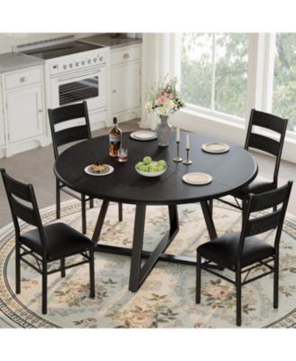 5-Piece Round Dining Table Set, Rustic Wooden Kitchen Table with 4 Chairs for Dining Room