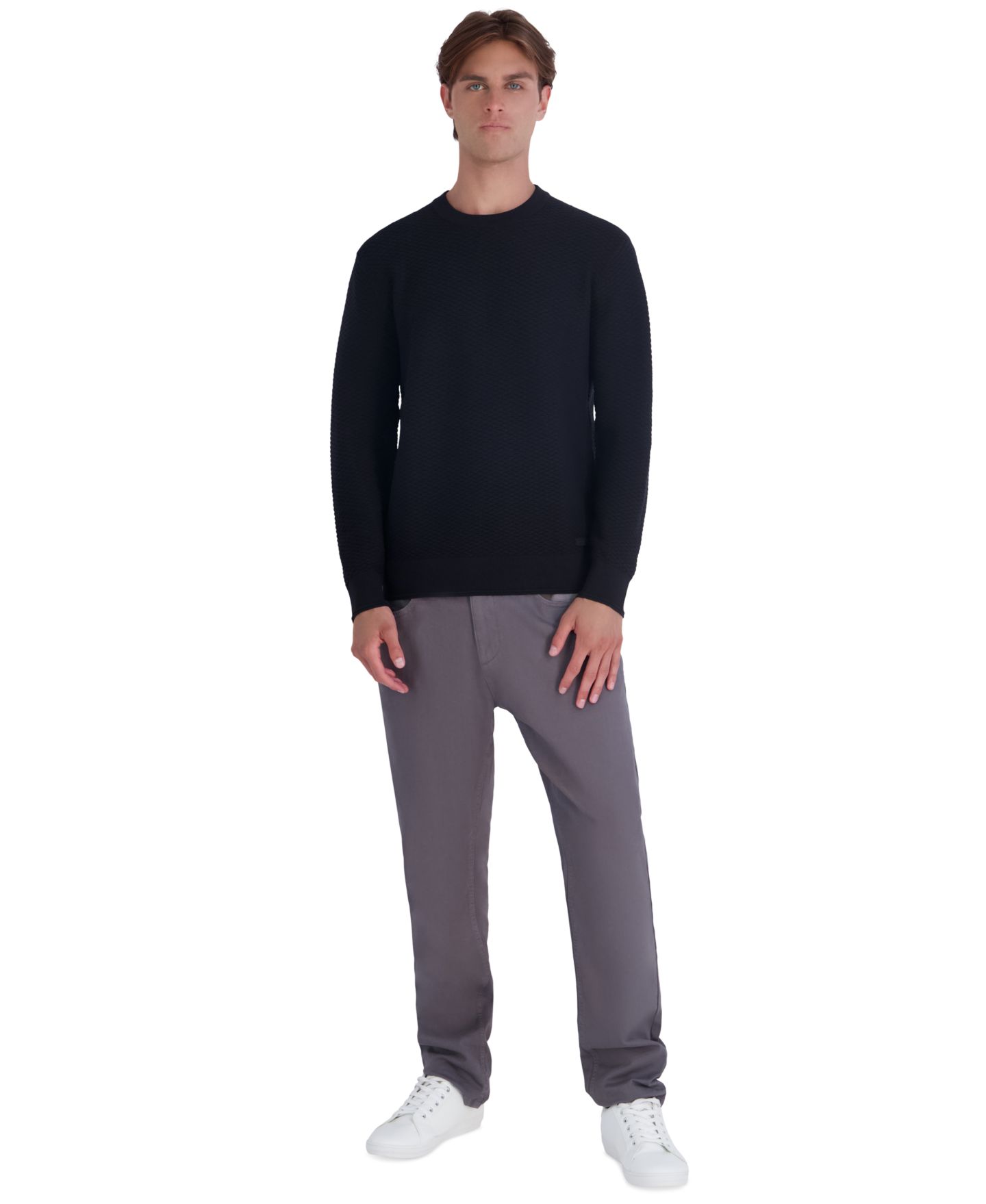 Мужской свитер KARL LAGERFELD PARIS Textured Crewneck Modern-Fit, цвет: Чёрный — фото 2