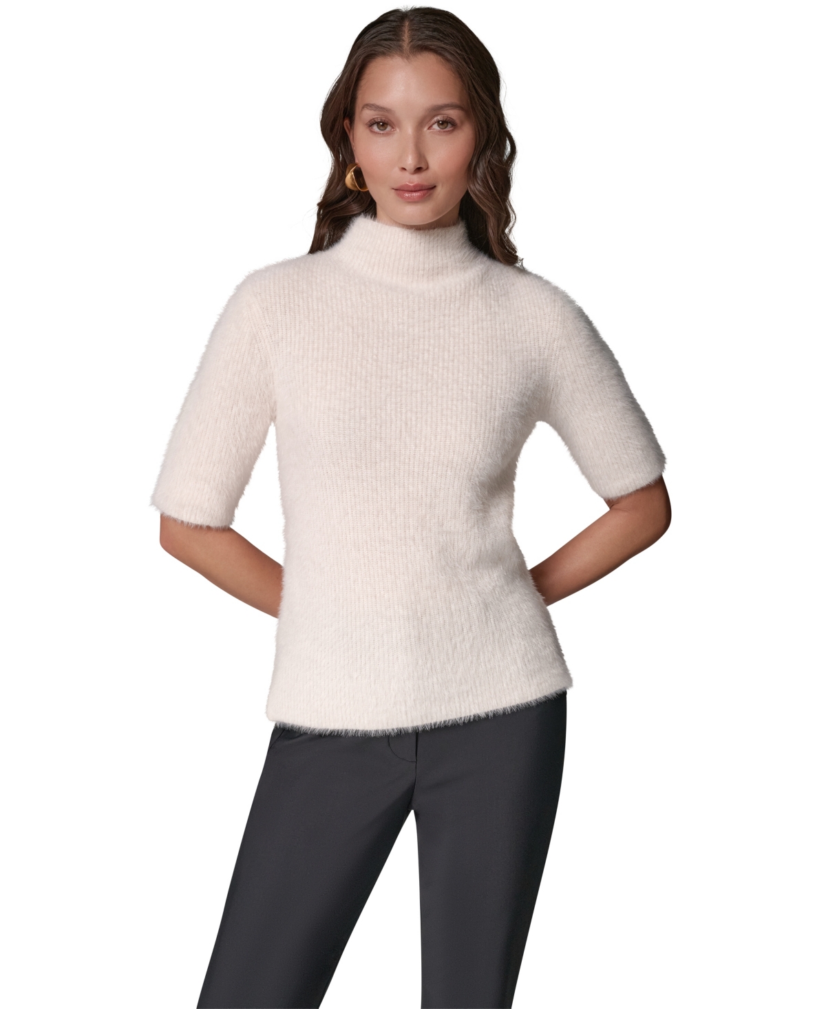 Donna Karan Women's Short-sleeve Mock Neck Sweater In Ivory