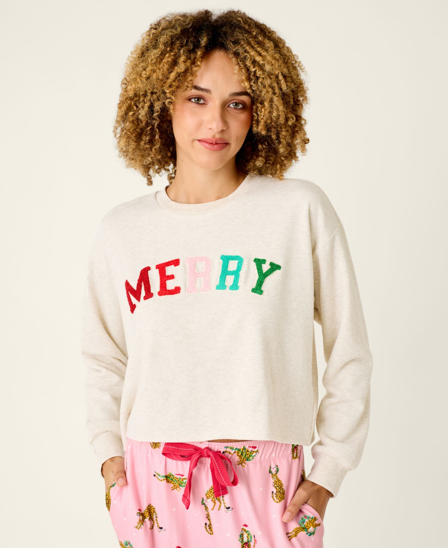 Women's Very Merry Cropped Long-Sleeve Sweatshirt