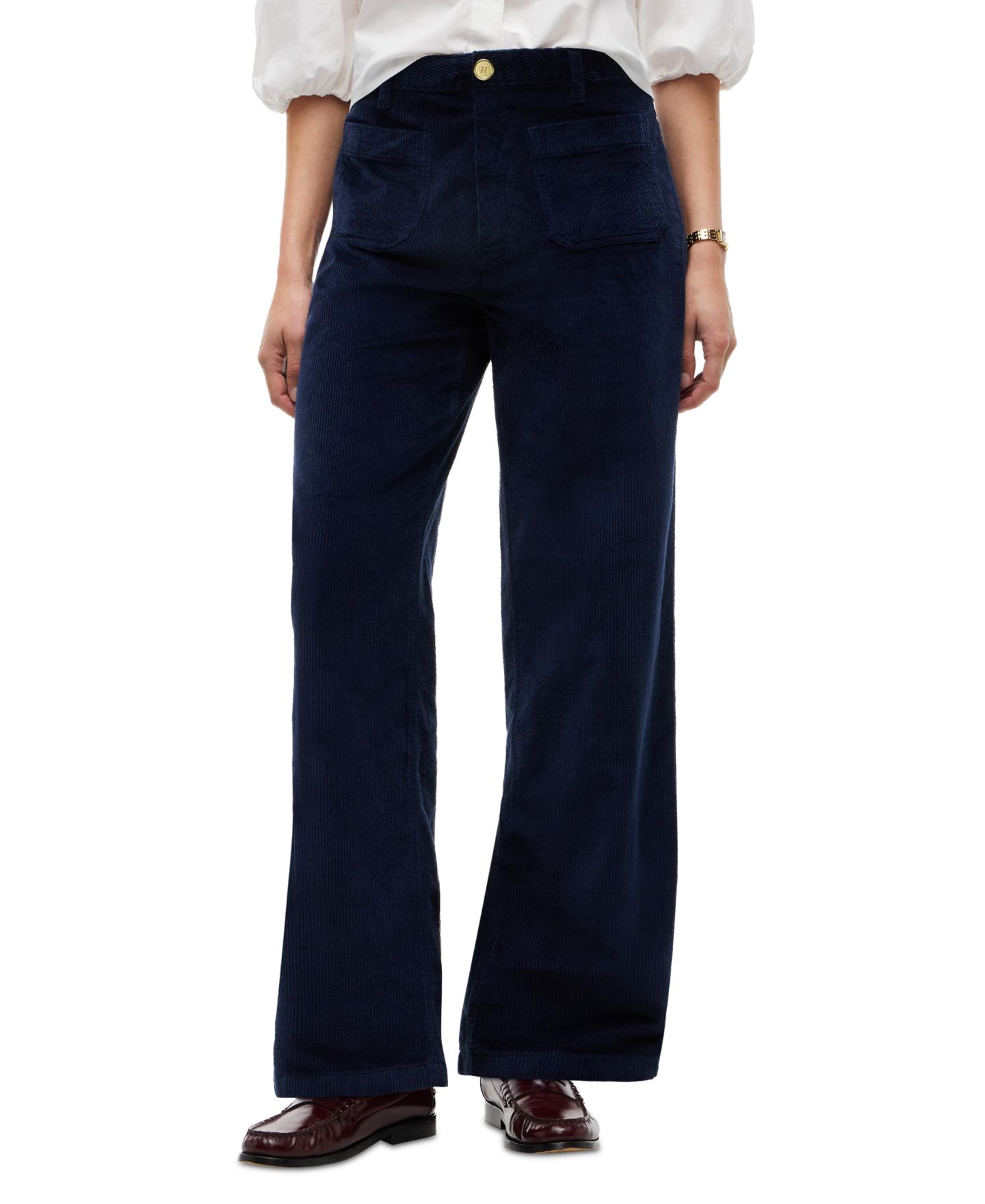 Женские брюки Tommy Hilfiger Corduroy Wide-Leg, цвет: Тёмный синий — фото 1