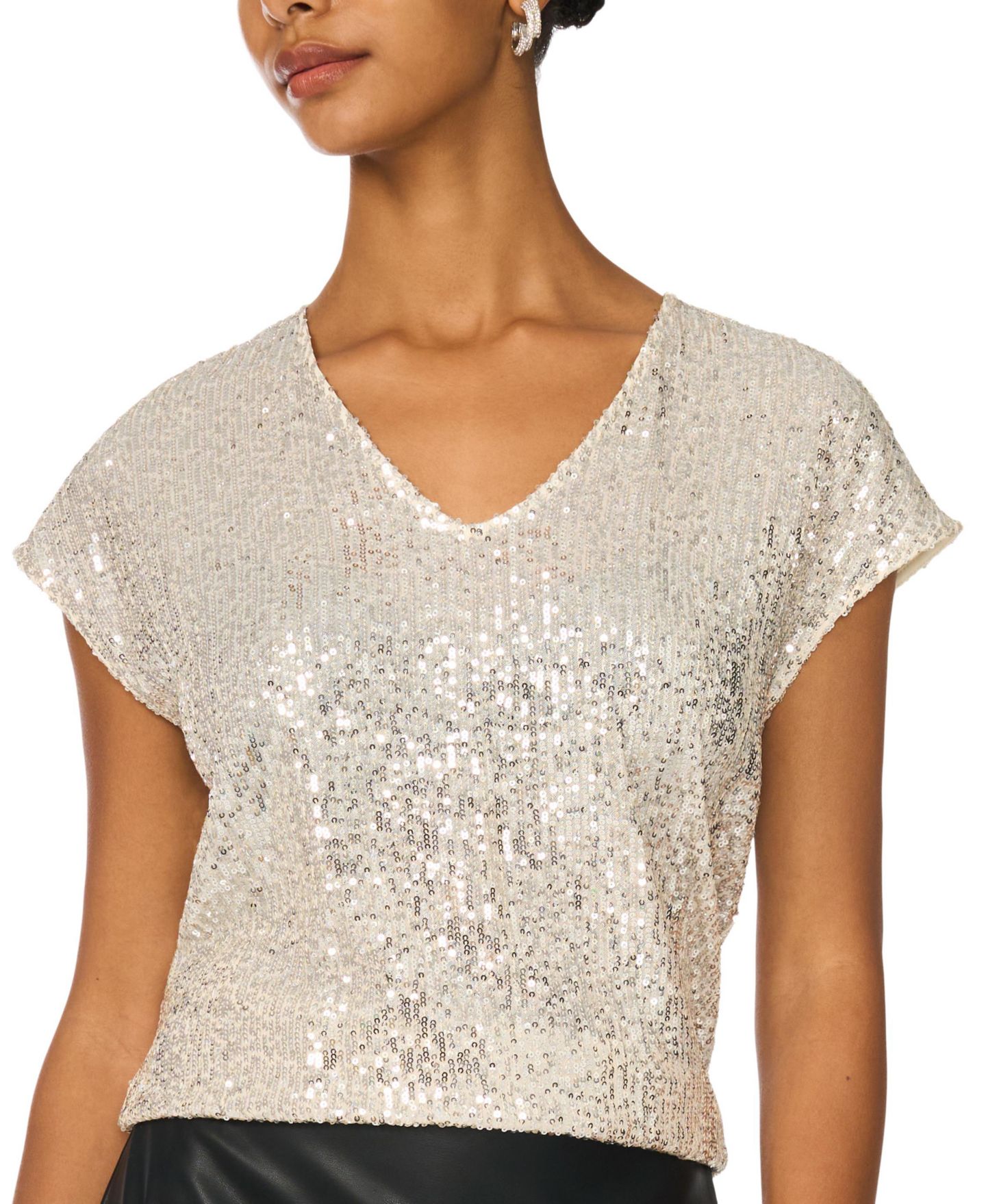 Женская блузка Vince Camuto Sequined Dolman Sleeve V-Neck, цвет: Шампань — фото 3