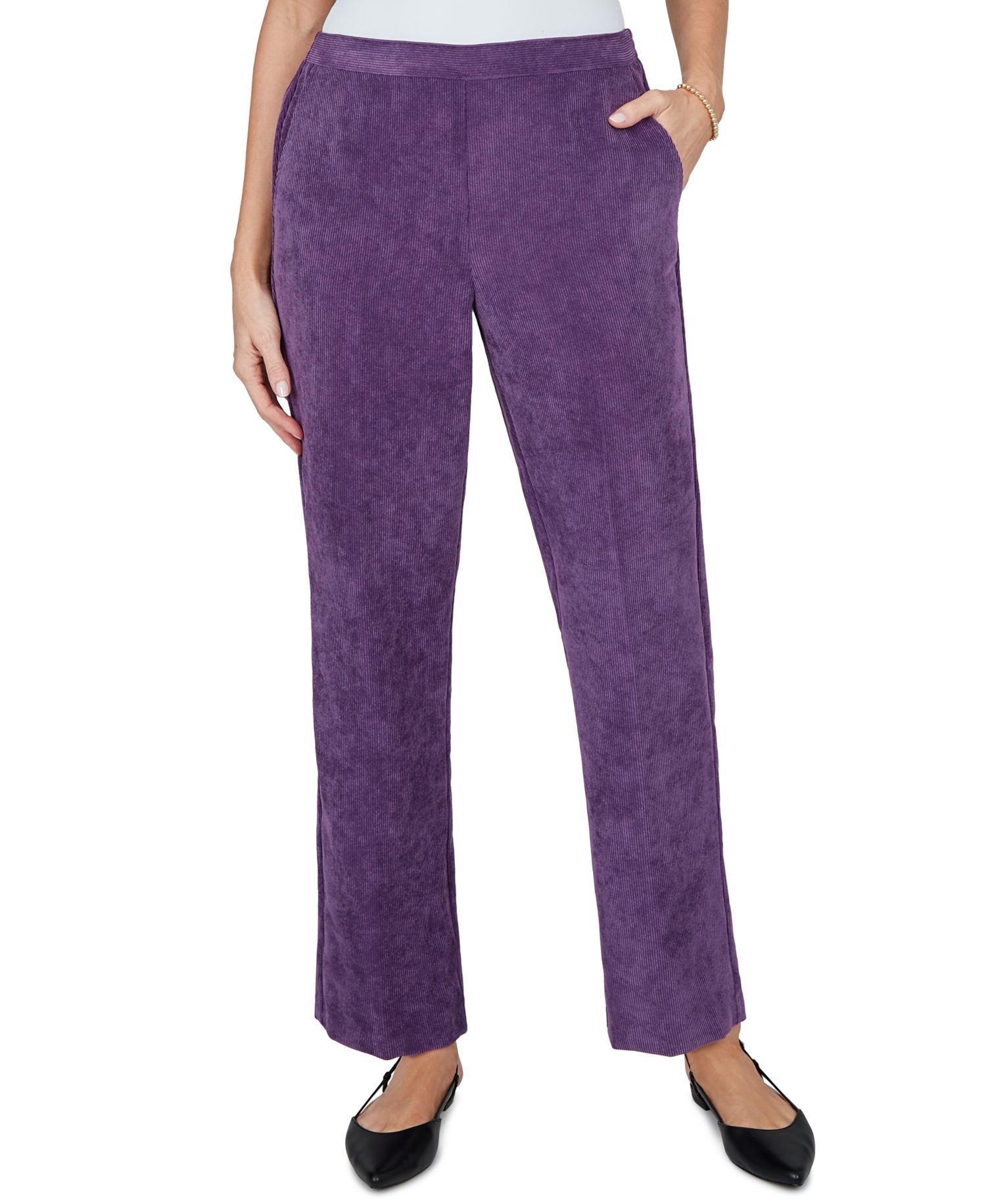 Petite Corduroy Straight Elastic-Waist Pants