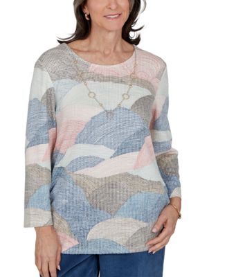 Petite Crewneck 3/4-Sleeve Ruched Blouse