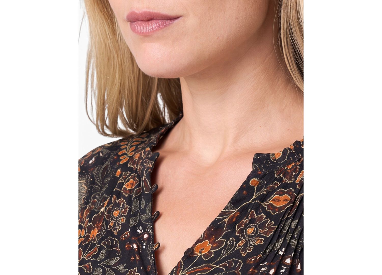 Women's Floral Satin Pintuck Long-Sleeve Blouse