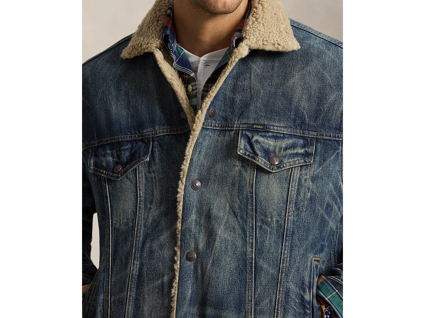 Мужская джинсовая куртка Polo Ralph Lauren Big & Tall с подкладкой из шерпы, длинный рукав, цвет: Earlton — фото 4