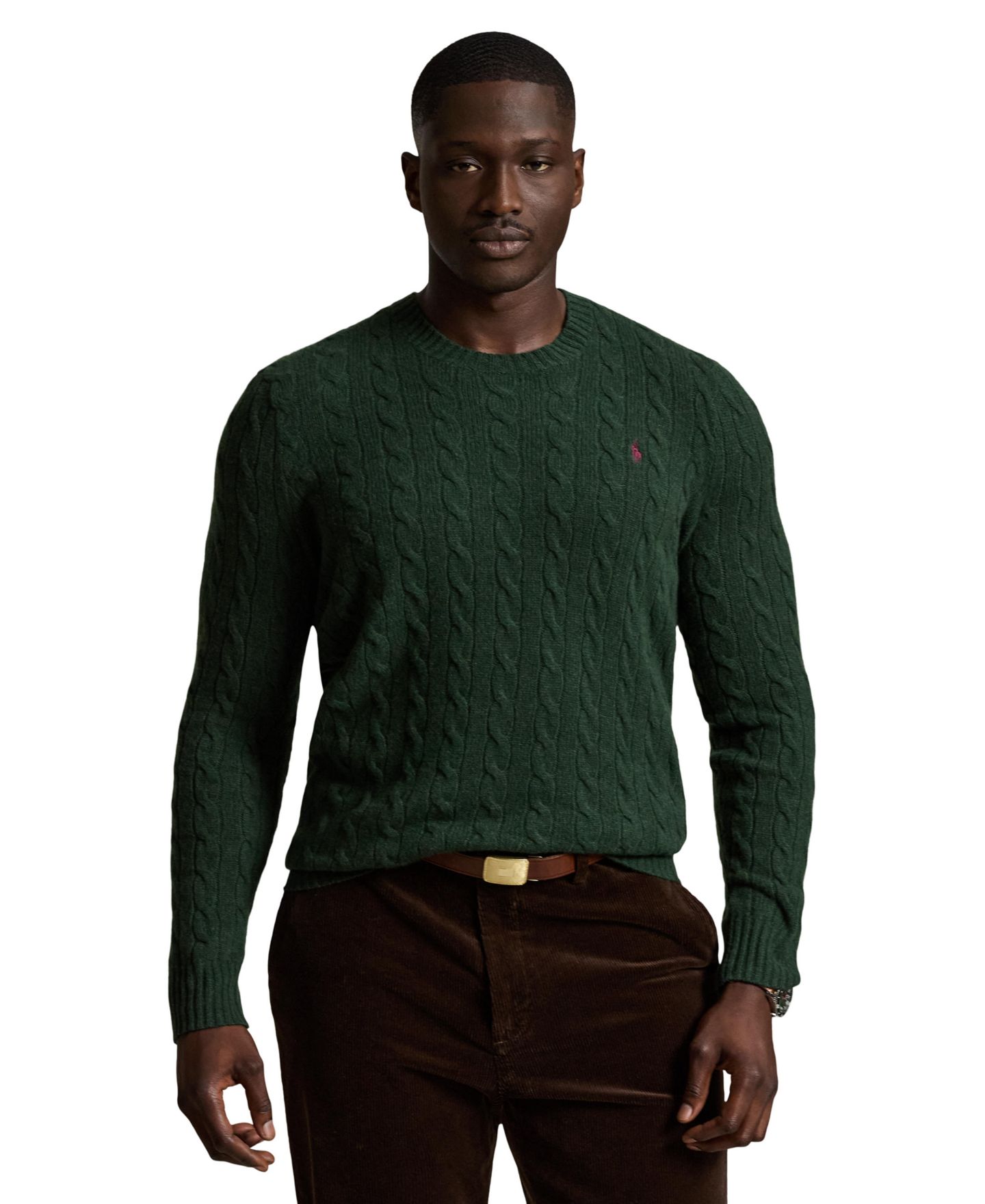 Мужской свитер Polo Ralph Lauren Cable-Knit, цвет: Сосновый меланжевый — фото 1