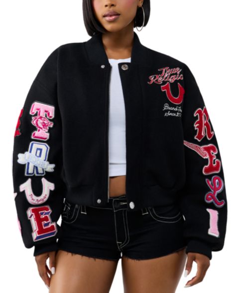 Женская куртка True Religion Graphic Short Bomber, цвет: Угольно-чёрный