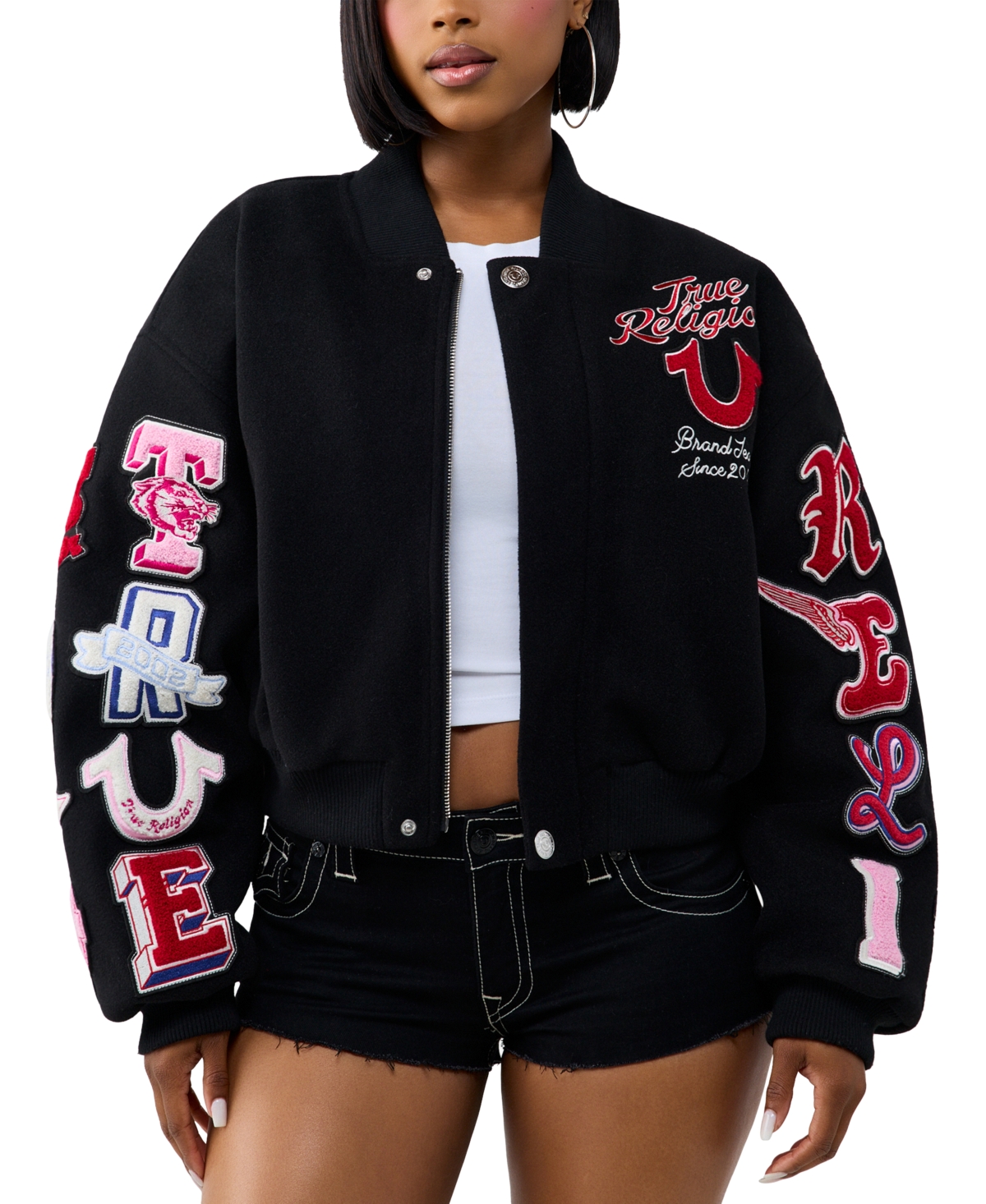 True Religion Women's Graphic Short Bomber Jacket