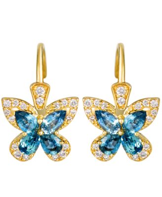 Pear-Shaped Diamond Sapphire Earrings (1/4 ct. t.w.) in 14k Yellow Gold
