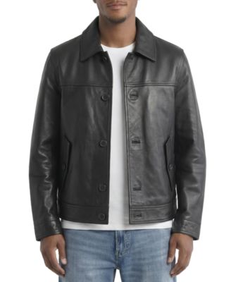 Men's Camp Collar Regular Fit Leather Jacket