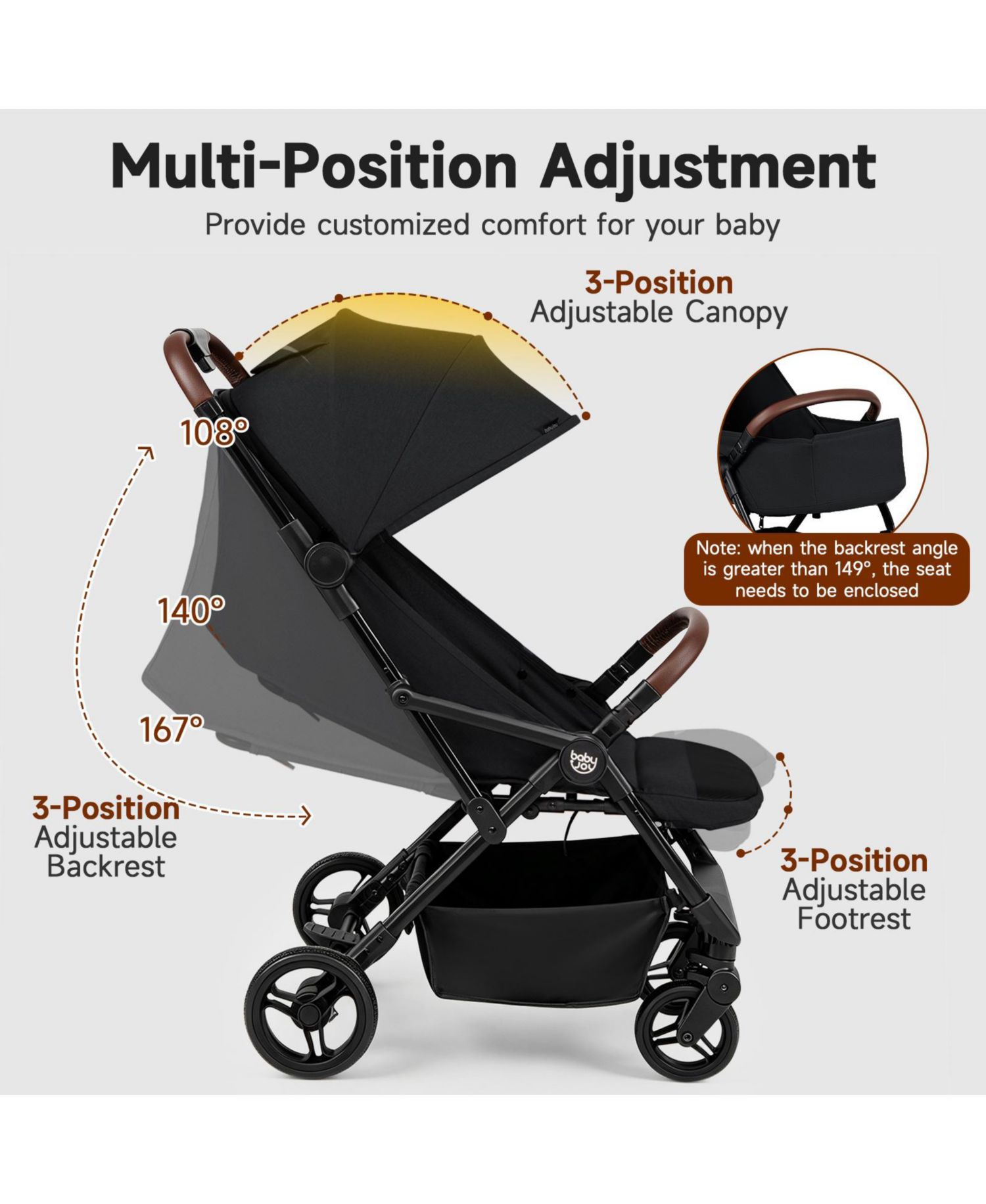 Lightweight Baby Stroller w/One-Hand Folding Adjustable Canopy Backrest Footrest