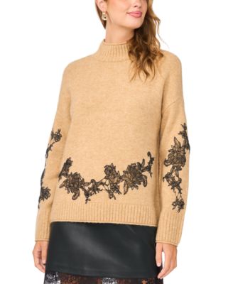 Women's Lace-Applique Mock-Neck Pullover Sweater