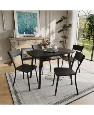 Dining Table Set for 4 with Built-in Storage Rack, Trapezoid Back Chairs, 5 Piece 43.3 Inch MDF Kitchen Table and Chairs Set of 4
