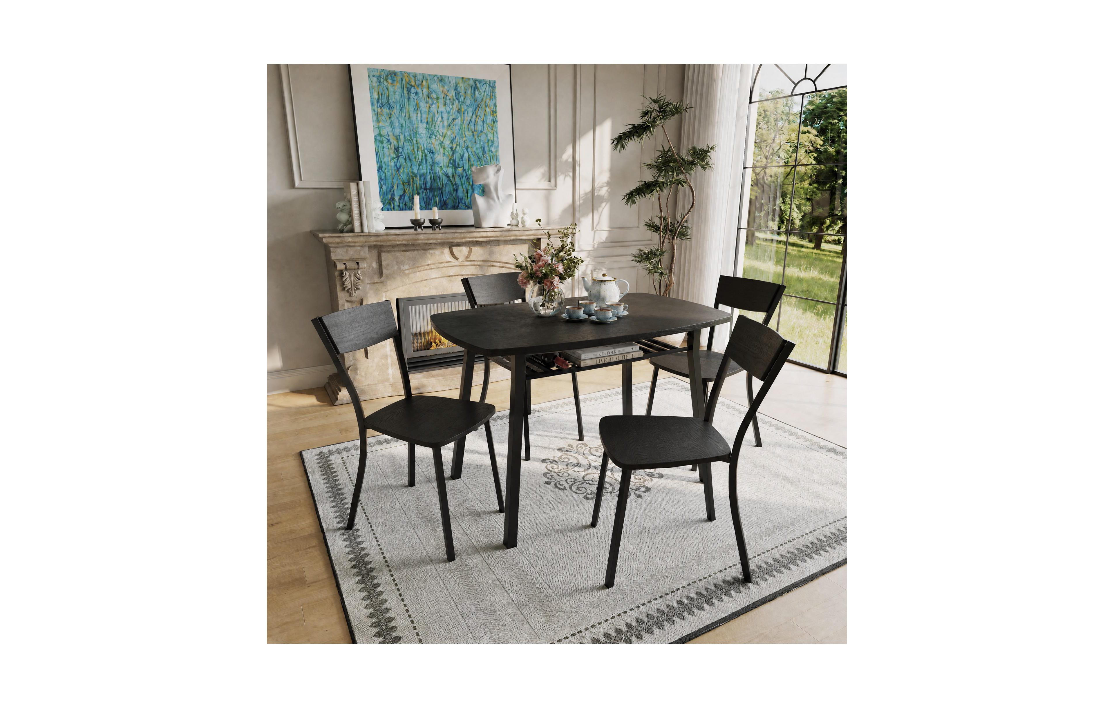 gaomon Dining Table Set for 4 with Built-in Storage Rack, Trapezoid Back Chairs, 5 Piece 43.3 Inch Mdf Kitchen Table and Chairs Set of 4