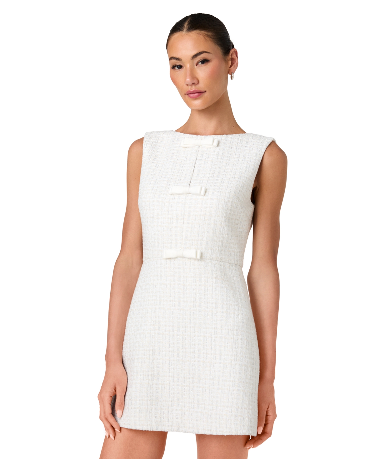 French Connection Women's Scattered Tinsel Tweed A-Line Bow Mini Dress - Winter White / Silver Multi
