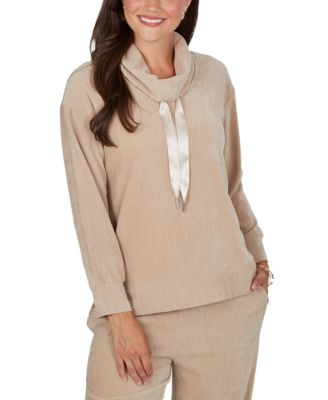 Petite Cowl Neck Ribbed Knit Long-Sleeve Pullover