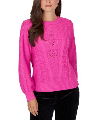 Petite Cable-Knit Crewneck Long-Sleeve Pullover Sweater