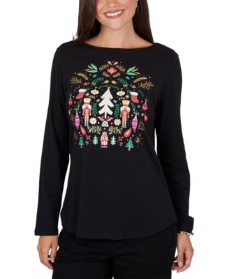 Petite Nutcracker Long-Sleeve Boat Neck T-Shirt