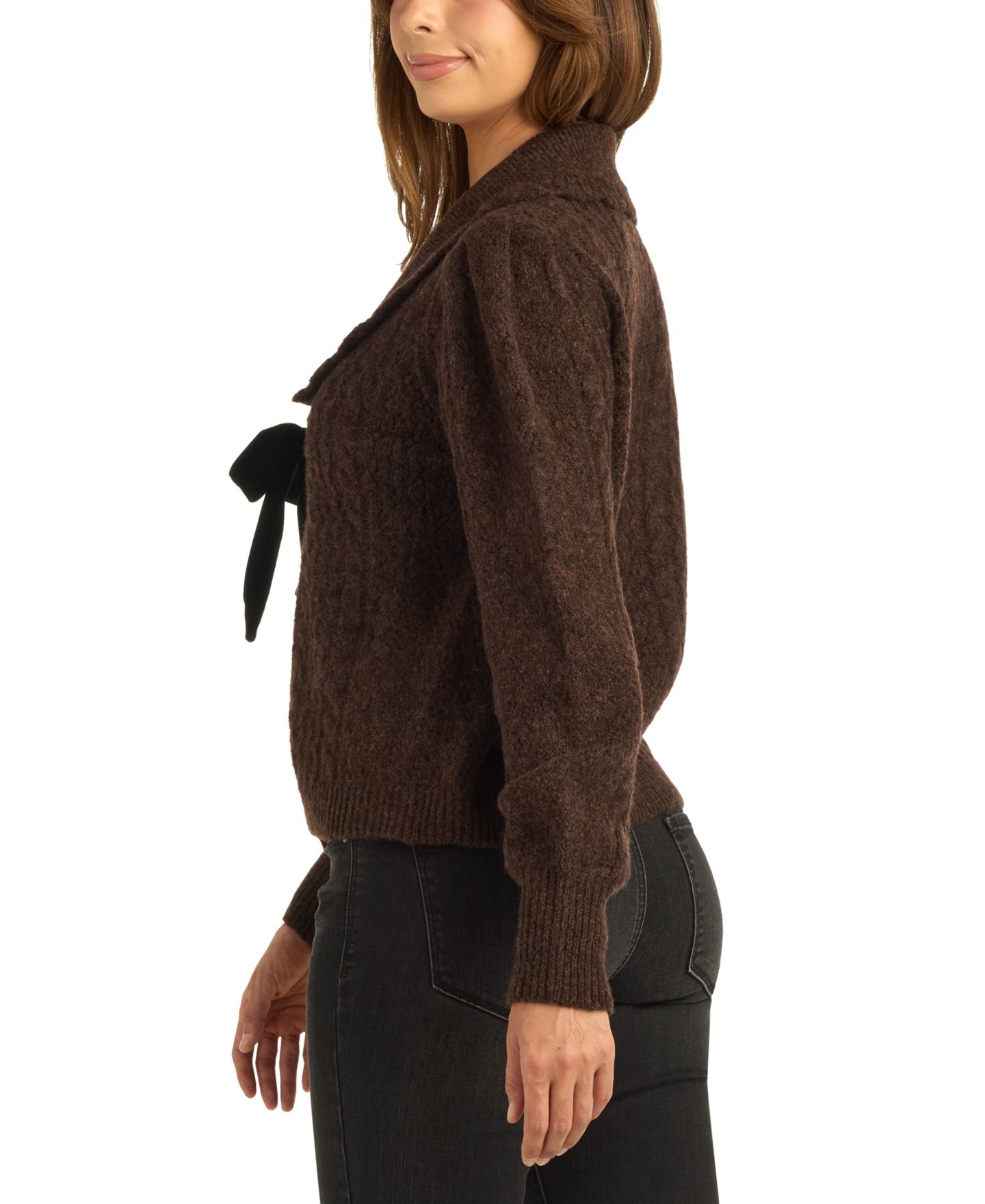 Женский кардиган BCX Juniors' Cable-Knit Bow Long-Sleeve, цвет: Шоколадный — фото 4