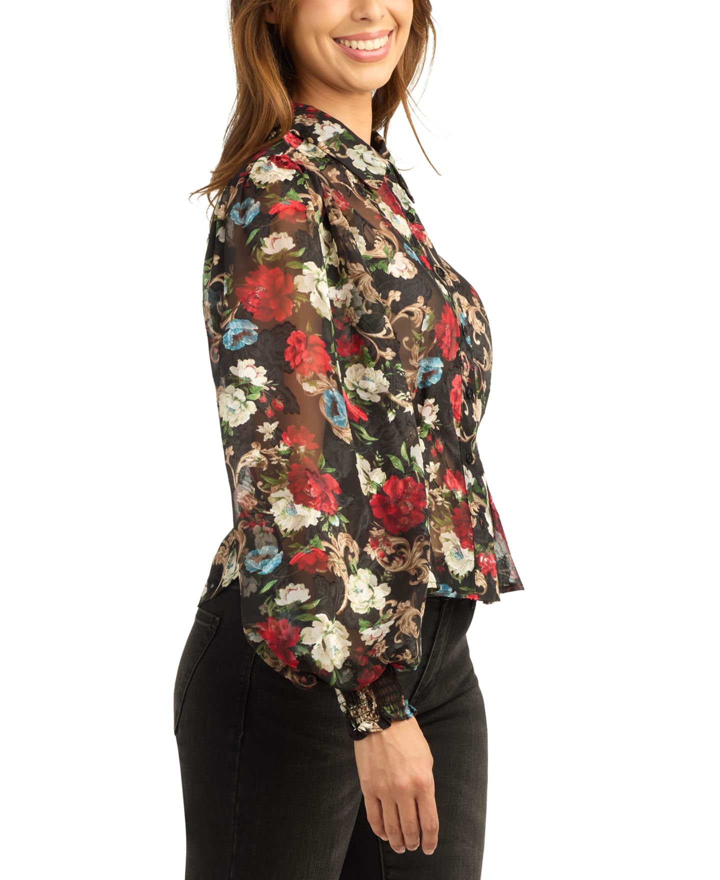 Женская блузка BCX Juniors' Floral-Print Long-Sleeve Burnout, цвет: Pat B — фото 2