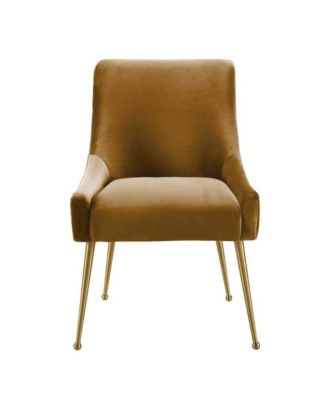Cognac Velvet Accent Chair With Gold Legs For Dining Room Or Living Space