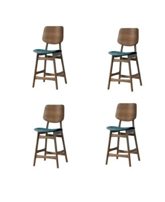 Oscar Wood Counter Chair in Walnut/Teal (Set of 4)